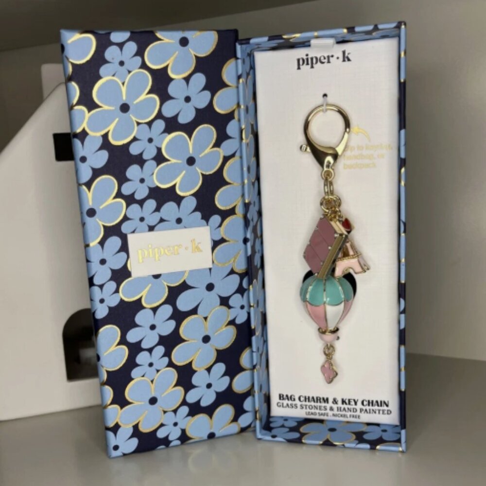 Piper K Paris Adventure Keychain Purse Charm – Eiffel Tower + Hot Air Balloon (N
